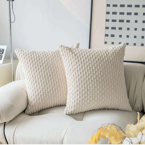 NEW West Elm (Set 2) White Velvet Corduroy Euro Throw Pillow Cover Sham 24 x 24