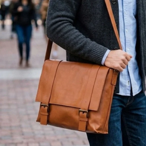 Maurizio Taiuti Leather Cognac Men’s Classic Leather Messenger‎ Crossbody Bag