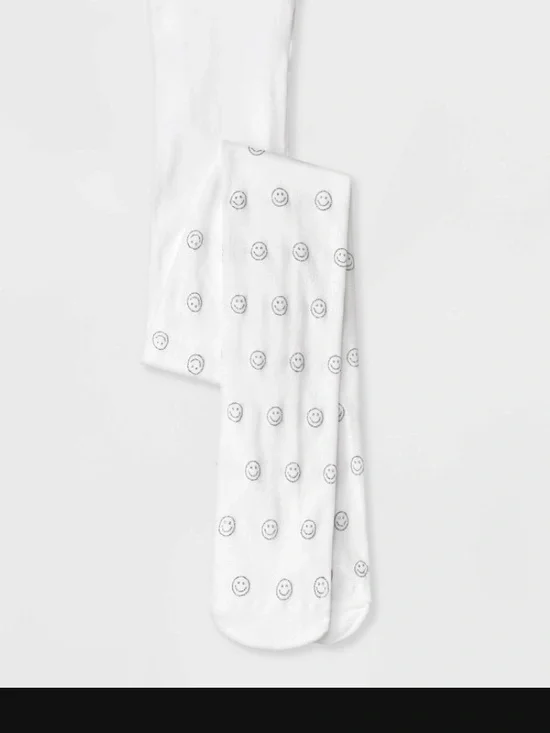 White Smiley Pattern Footed Tights