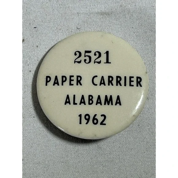 Vintage Paper Carrier 1962 Alabama Button Pin Pinback Collectible Display