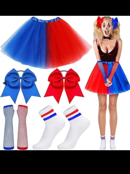 Red & Blue Tulle Clown Tutu Skirt Costume Set for Kids