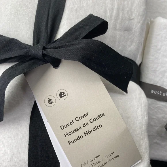 West Elm Belgian Flax Linen Full-Queen Duvet & 2 Euro Shams, White, European NEW