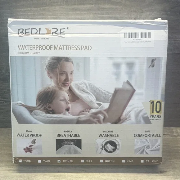 BEDLORE Waterproof Mattress Protector Twin XL Pad Twin White College Bed