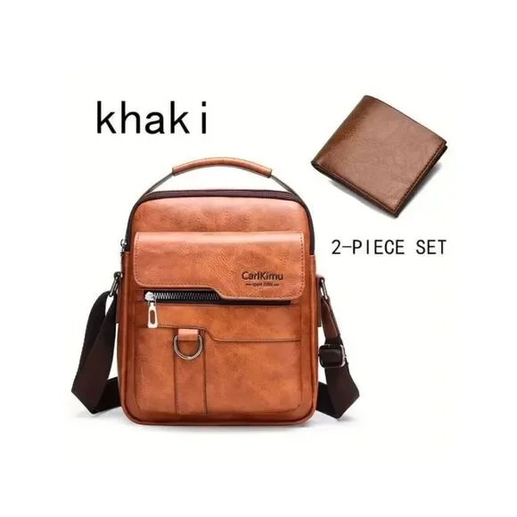NWT 2 Pc Carlkimu Bag & Wallet Set Vintage Tan Camel Shoulder Multi-Pocket Bag