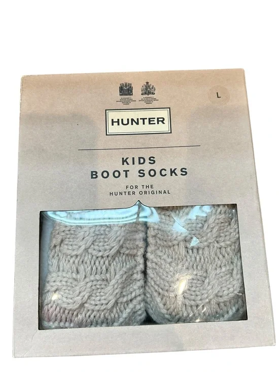 New Hunter Kids Cream Cable Knit Rain Boot Socks Large