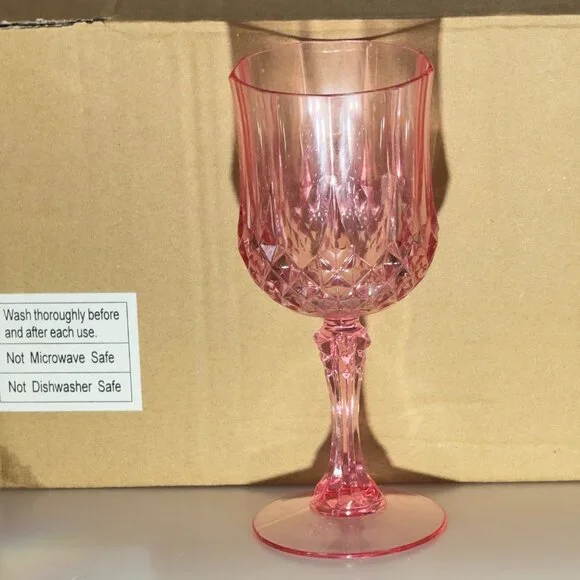 Patterned Pink Plastic Wine Glasses By Oriental Trading Set of 12