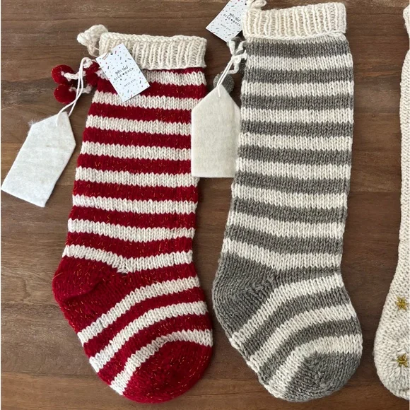 West Elm Holiday Stockings Set of 2 Red and grey striped