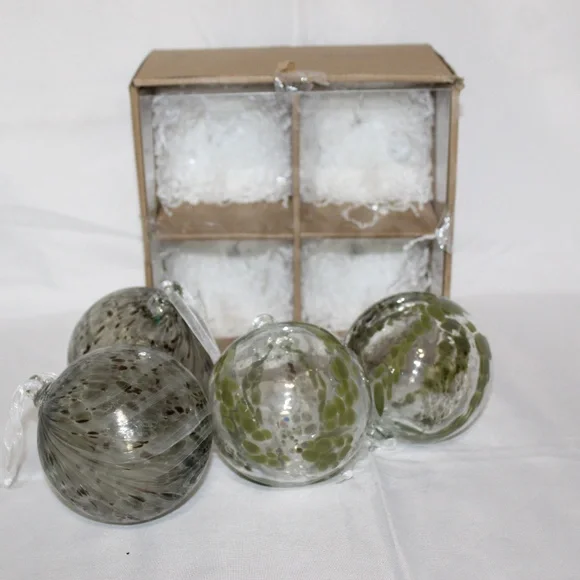 West Elm Large Glass Marbled Ball Ornaments (Set of 4) Open Box