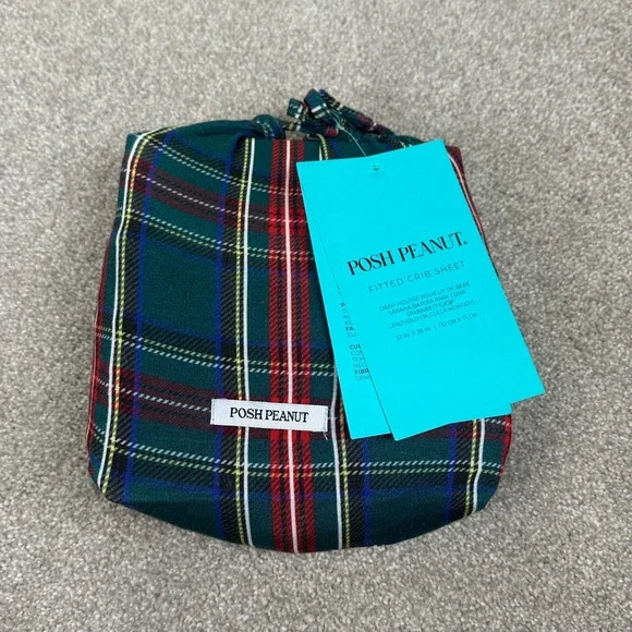 Posh Peanut Fitted Crib Sheet Plaid‎ Green Bamboo Cozy Toddler Bedding Christmas