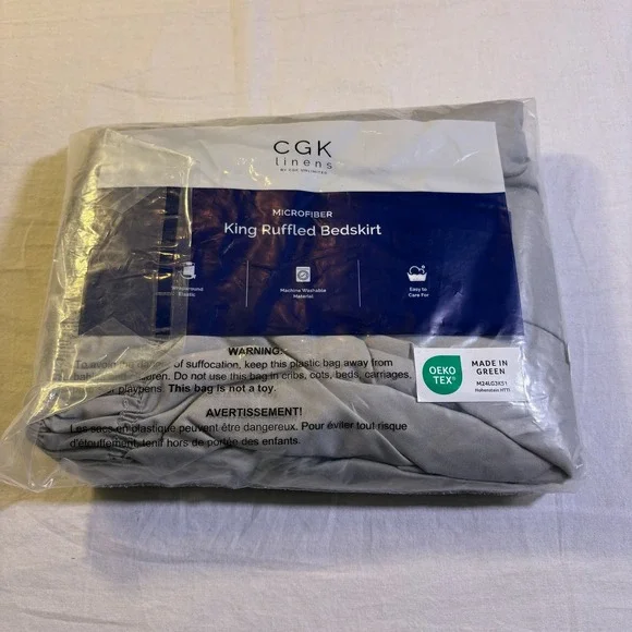 CGK Linens Microfiber King Ruffled Bed Skirt Light Grey Easy Care‎