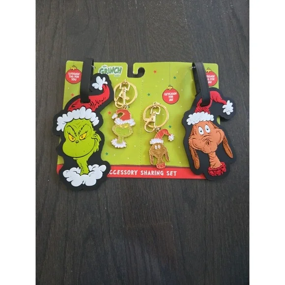 Dr. Seuss The Grinch & Max Luggage Tags W/Metal Keychains Accessory Share Set