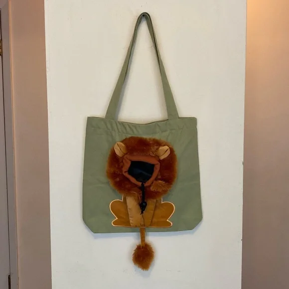 NEW Green Canvas Lions Head Small Pet Carrying Bag