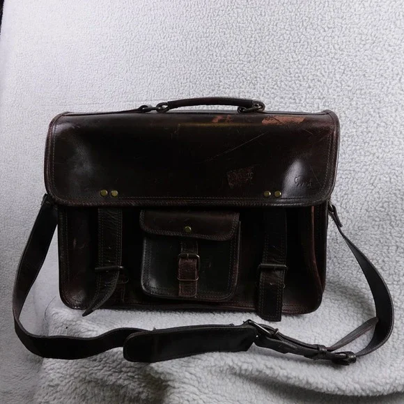 Buffalo Jackson Dark Brown Leather Messenger Bag Briefcase Satchel Vintage Look