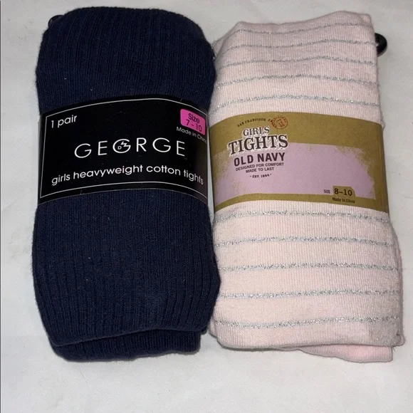 Old Navy Girls Light Pink Tights George Navy Blue winter Tights 7-10 NWT