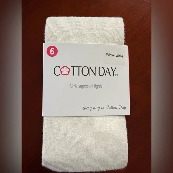 NWT Cotton Day School Tights Cotton Label - Winter White, size girls 6.