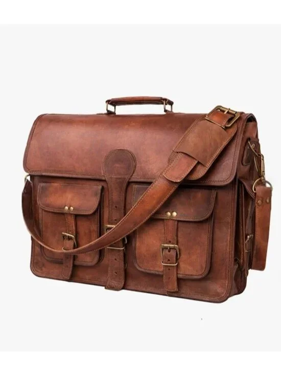 Men's Brown Genuine Leather Vintage Adjustable Strap Stylish Messenger Hand Bag