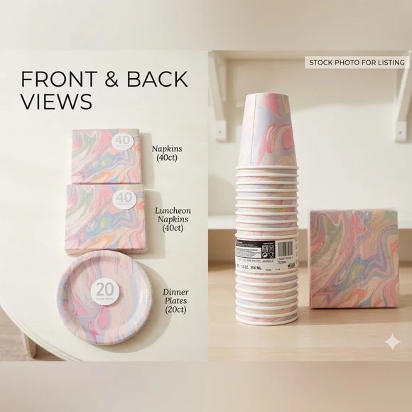 Marble Party Supplies Set - Napkins, Plates, and Cups