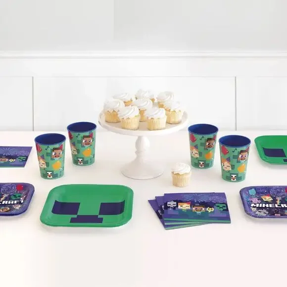 Minecraft Party Kit for 8 Birthday Tableware Set Plates Cups Napkins‎ NEW-NIB!!