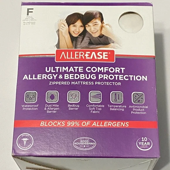 Allerease Allergy & Bedbug Protection Zippered Mattress Protector Full Size
