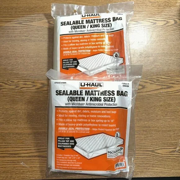 U-Haul Sealable Mattress Bags Queen/King Lot of 2 100”x91”x14”
