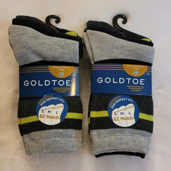Gold Toe Youth EZ Match Dress Fashion Socks 6 Pair New With Tag Size Medium