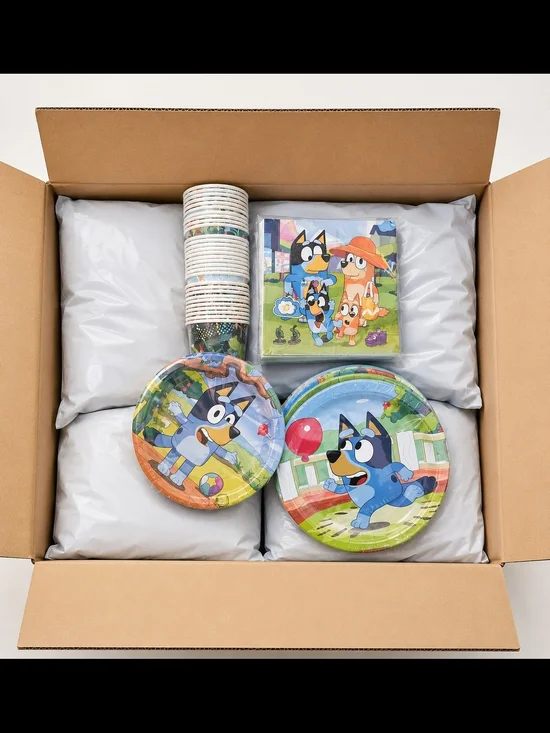 Party Paper Plates & Cups Set - Blue Character Birthday Tableware