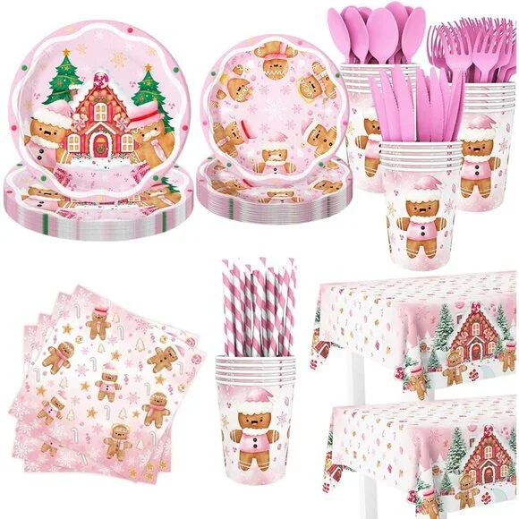 Elegant 194 Pcs Gingerbread Christmas Tableware Set - Eco-Friendly & Disposable