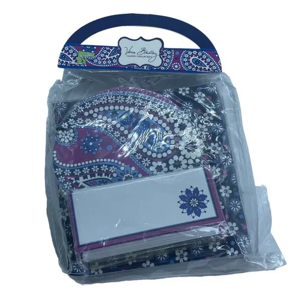 Vera Bradley Happy Hour Set Boysenberry Place Cards Coasters Cocktail Napkins‎