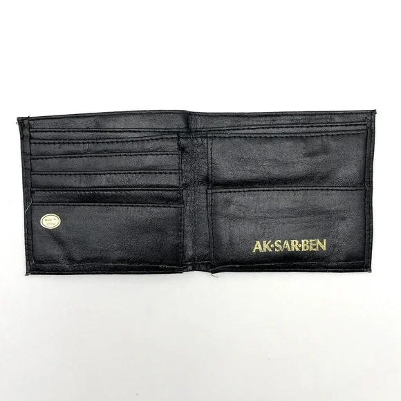 Vintage 80s Ak-Sar-Ben Black Faux Leather Bifold Men's Wallet 4 3/8