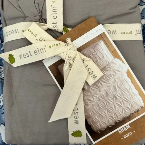 WEST ELM PINTUCK EURO SHAM GREY NWT