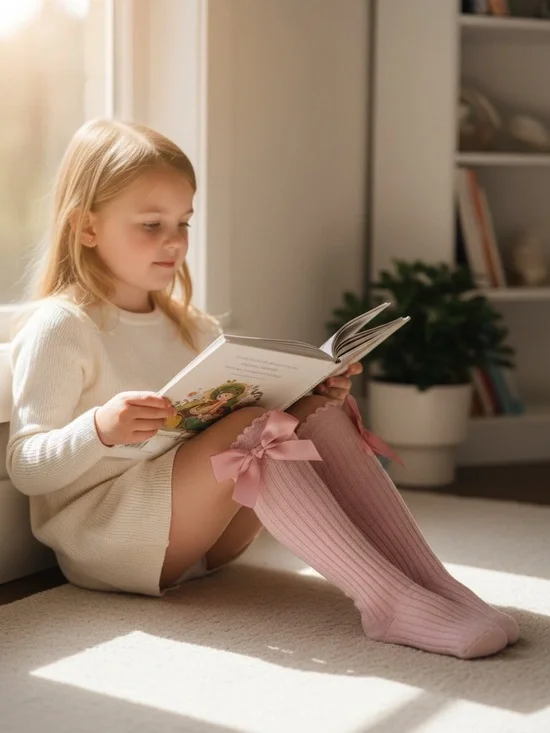 Pink Ribbed Bow Knee-High Socks For Toddlers