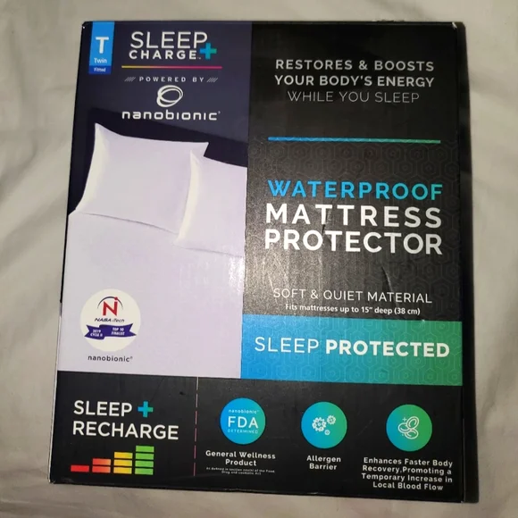 : SleepCharge Nanobionic Waterproof Fitted Mattress Protector, Twin sleep charge