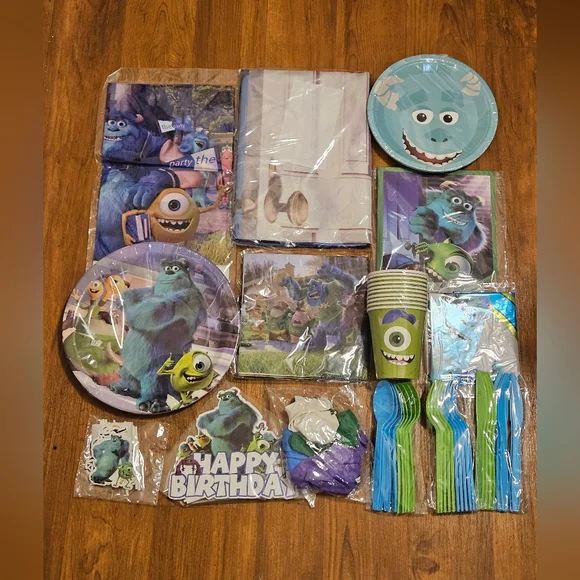 Monsters Inc. Party Supplies Set - Blue, Green, Purple