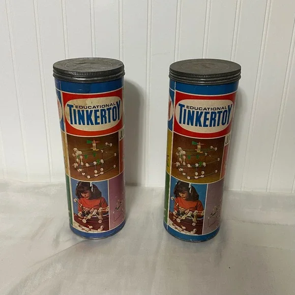 Tinkertoy Junior Architect Vintage Toy *CANISTERS ONLY* Set of 2 Good Storage