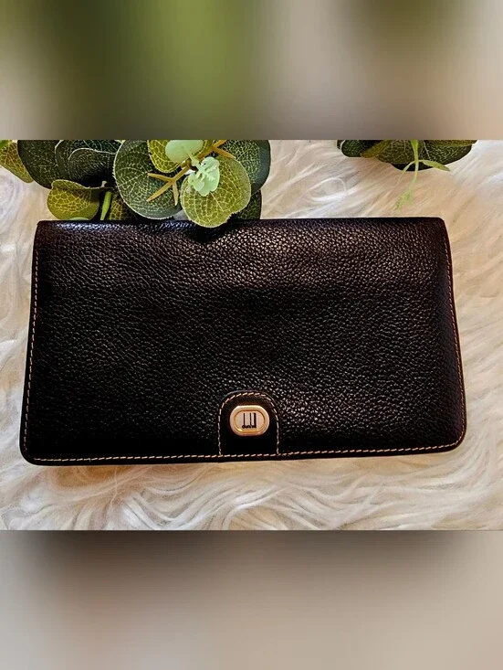Dunhill Black Leather Long Wallet with Silver Accent preloved