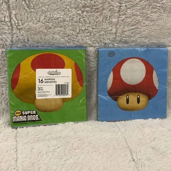 2 Pack Of Nintendo Super Mario Bros Mushrooms Dinner Birthday Party Napkins (16)