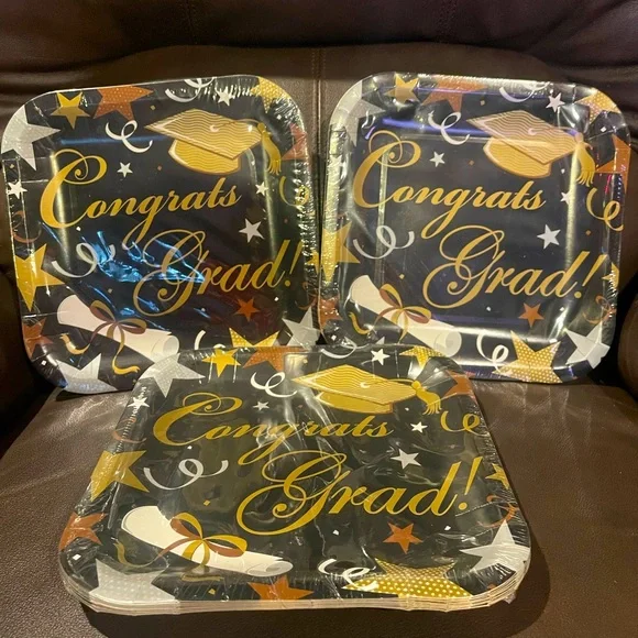 42~Congrats Grad! Graduation Party Paper Plates 3 X 14/pkg 9 in. Square
