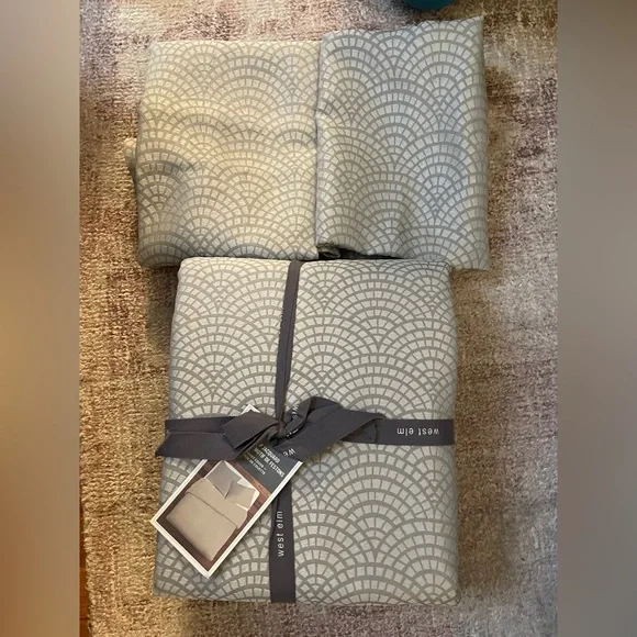 NEW NWTWest Elm Scallop Jacquard Geometric Fan Cotton King Duvet 2 Euro Sham Set