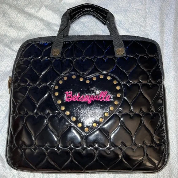 Betsey Johnson Betseyville Black Pleather Laptop Bag - Fits 15