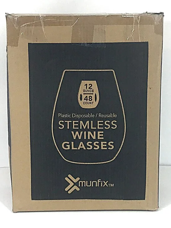 Plastic Reusable Stemless Wine Glass, 12 oz, 48 Count Box, Disposable, Wedding