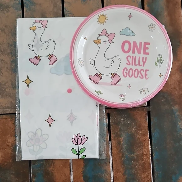 One Silly Goose Birthday Tablecloth & Plates