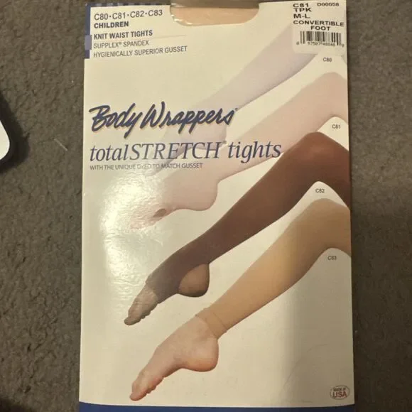 NWT Body Wrappers Kid's Dance Tights Convertible Foot Size M/L Pink