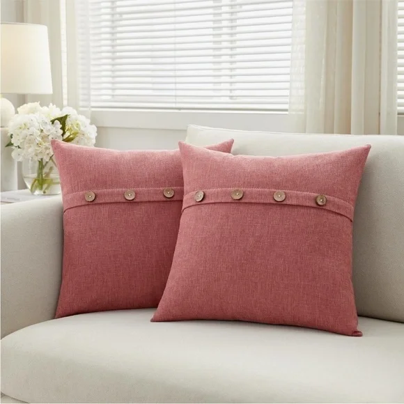 Farmhouse Mid Century Modern Bohemian Decorative Pink Linen Pillow Case Cover