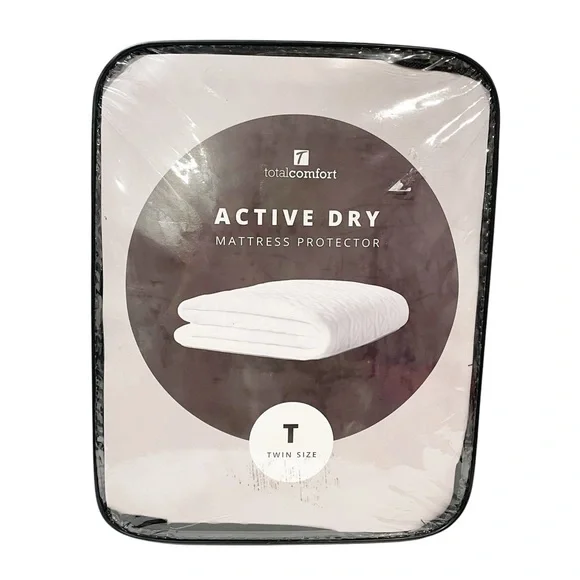 Total Comfort Active Dry Mattress Protector Waterproof‎ White Quilted Twin Size