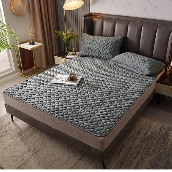 NWT Flannel Fitted Sheet,Quilted Thicken Non-Slip Bed Mattress Dark Grey TWIN