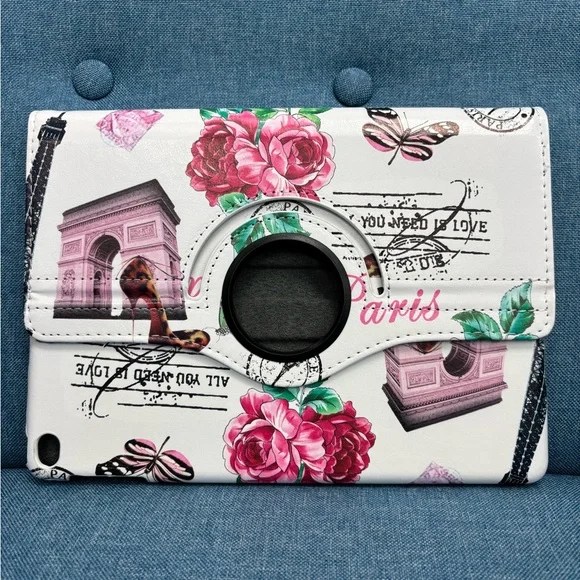 Women’s Floral Paris Print Rotating Tablet Case for IPAD 5 or 6 (9.7” screen)