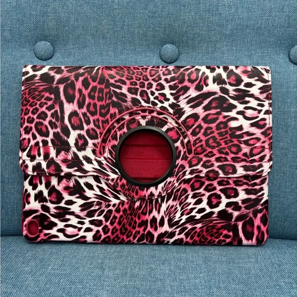 Pink Leopard Print Rotating Tablet Case for IPAD 5-6 (9.7 inch screen)