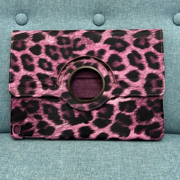 Pink and Black Leopard Rotating Tablet Case for IPAD 5 or 6 (9.7 inch stand)