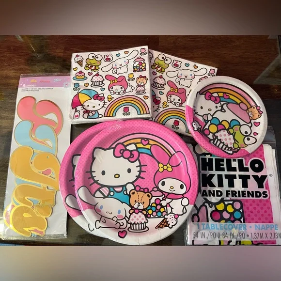 6 piece Hello Kitty Sanrio Birthday Party Tablewear Set