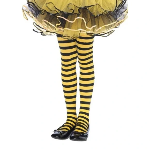 NWT [Enchanted Costumes] Black/Yellow Stripe Bumble Bee Tights Kids XL Age 11-13